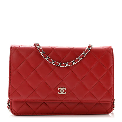 Chanel Lambskin Quilted Wallet On Chain WOC Red 1 of 11