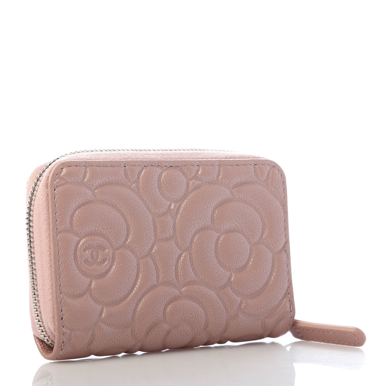 Chanel Goatskin Camellia Embossed Zip Coin Purse Light Pink 3 of 8