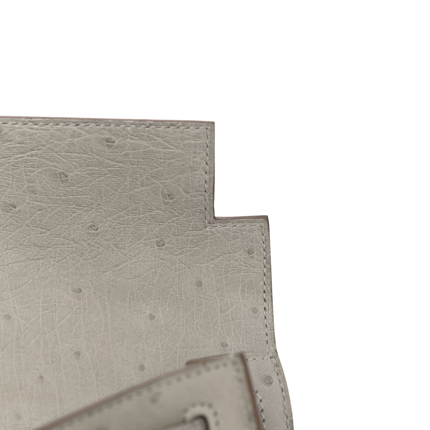 Ostrich Kelly Pochette Clutch Gris Perle