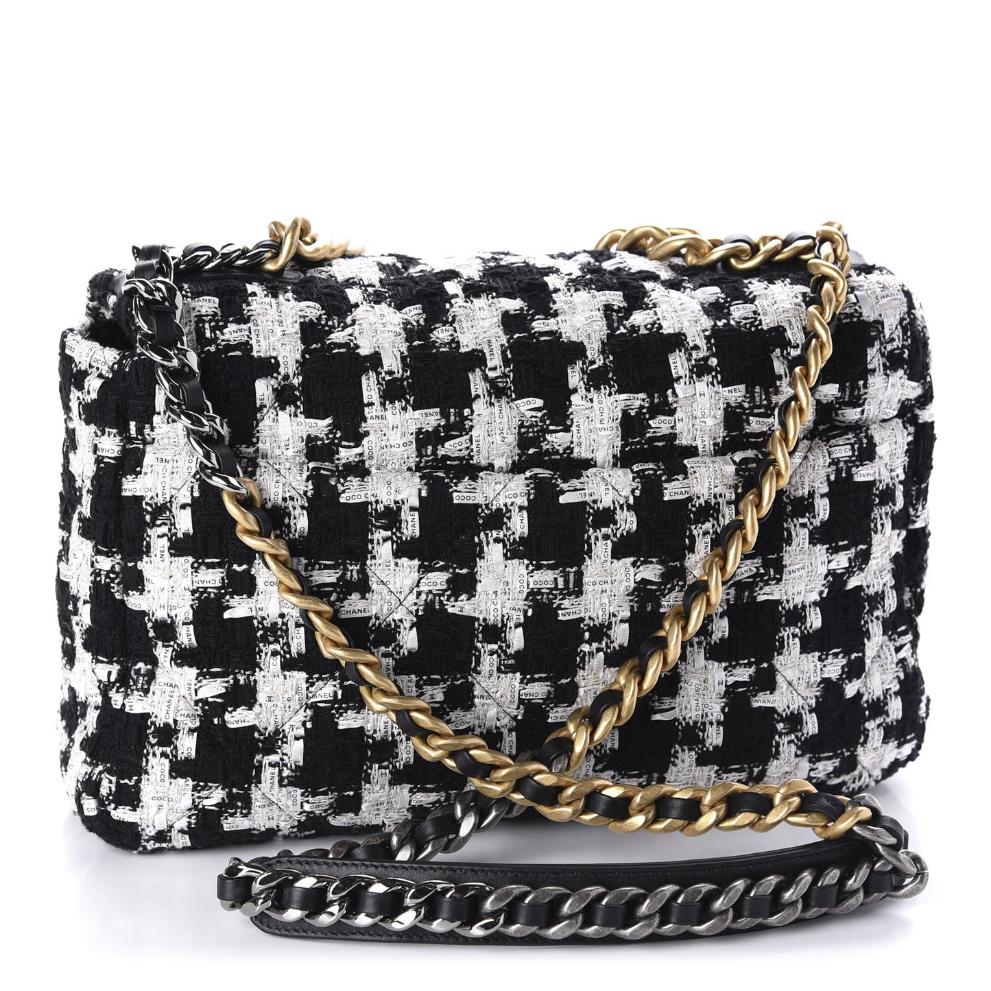 Tweed Quilted Large 19 Flap Black Ecru White