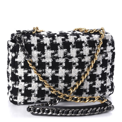 Chanel Tweed Quilted Large 19 Flap Black Ecru White 3 of 11