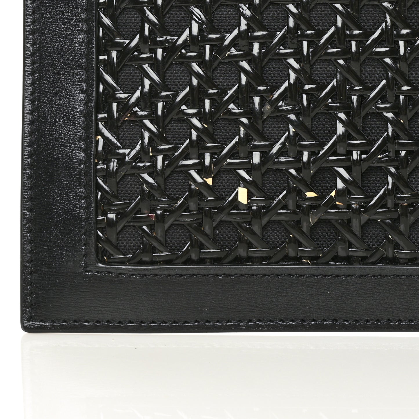 Raffia Calfskin Medium Zip Clutch Black
