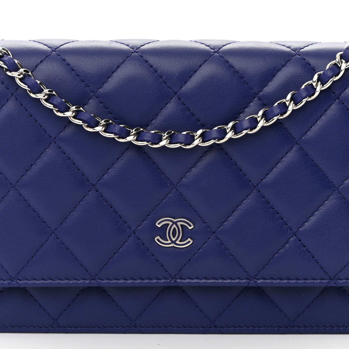 Lambskin Quilted Wallet On Chain WOC Blue