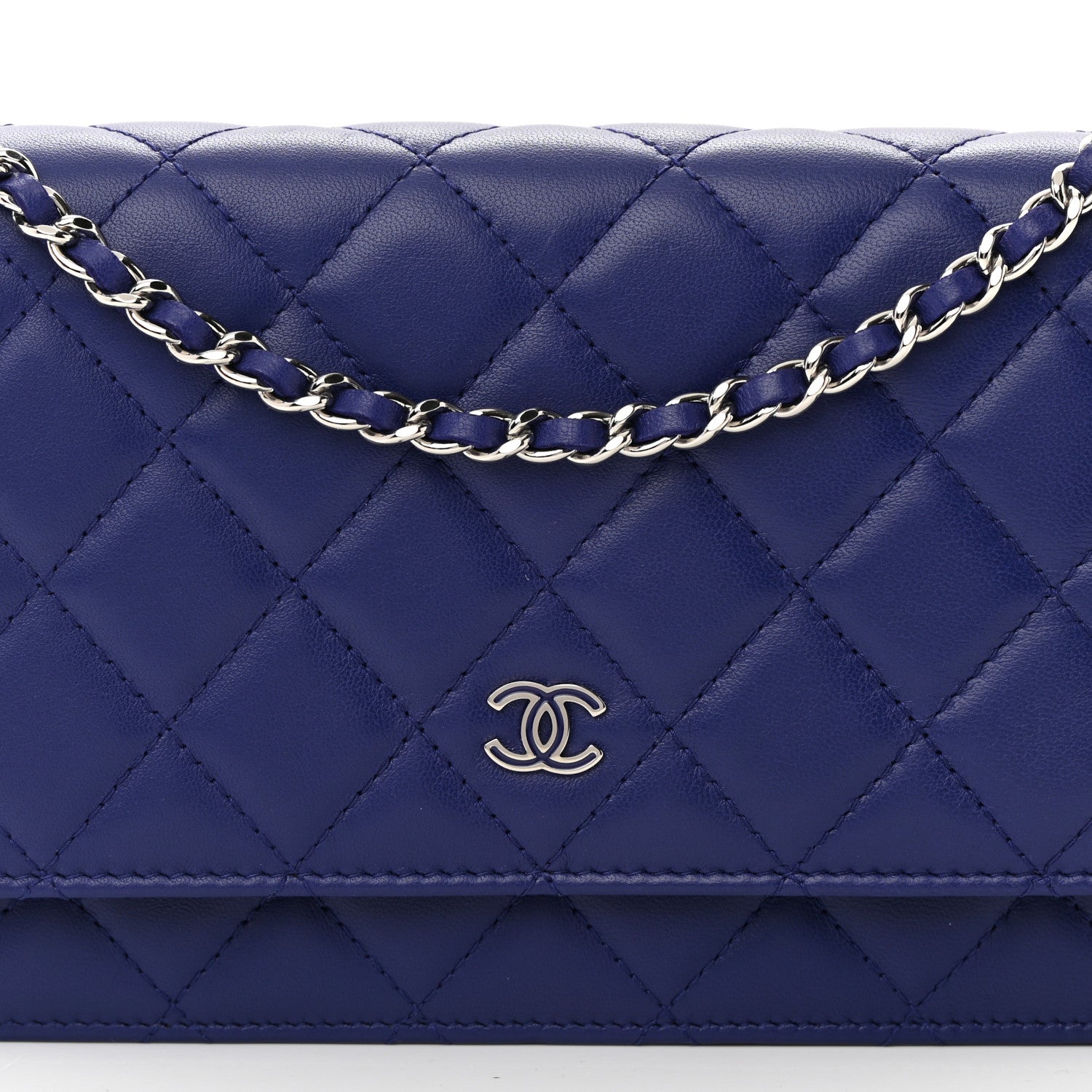 Chanel Lambskin Quilted Wallet On Chain WOC Blue 9 of 16