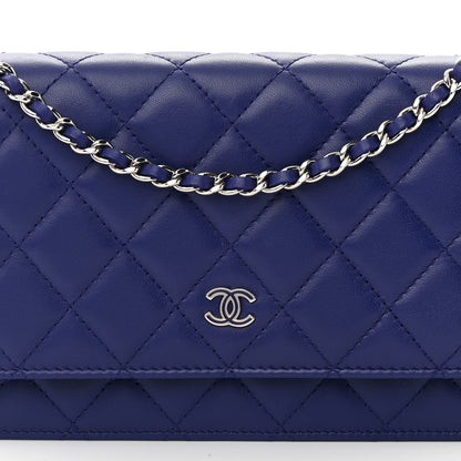 Chanel Lambskin Quilted Wallet On Chain WOC Blue 9 of 16