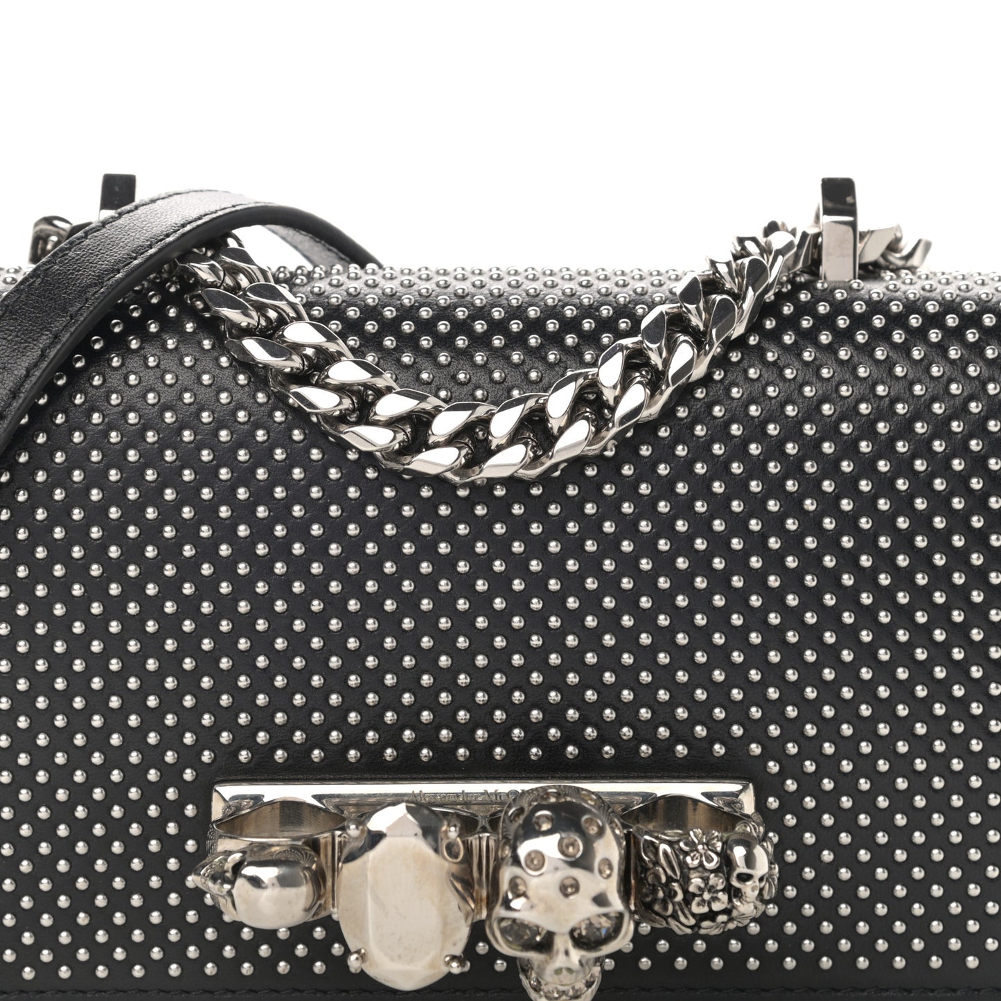 Calfskin Studded Jeweled Satchel Black