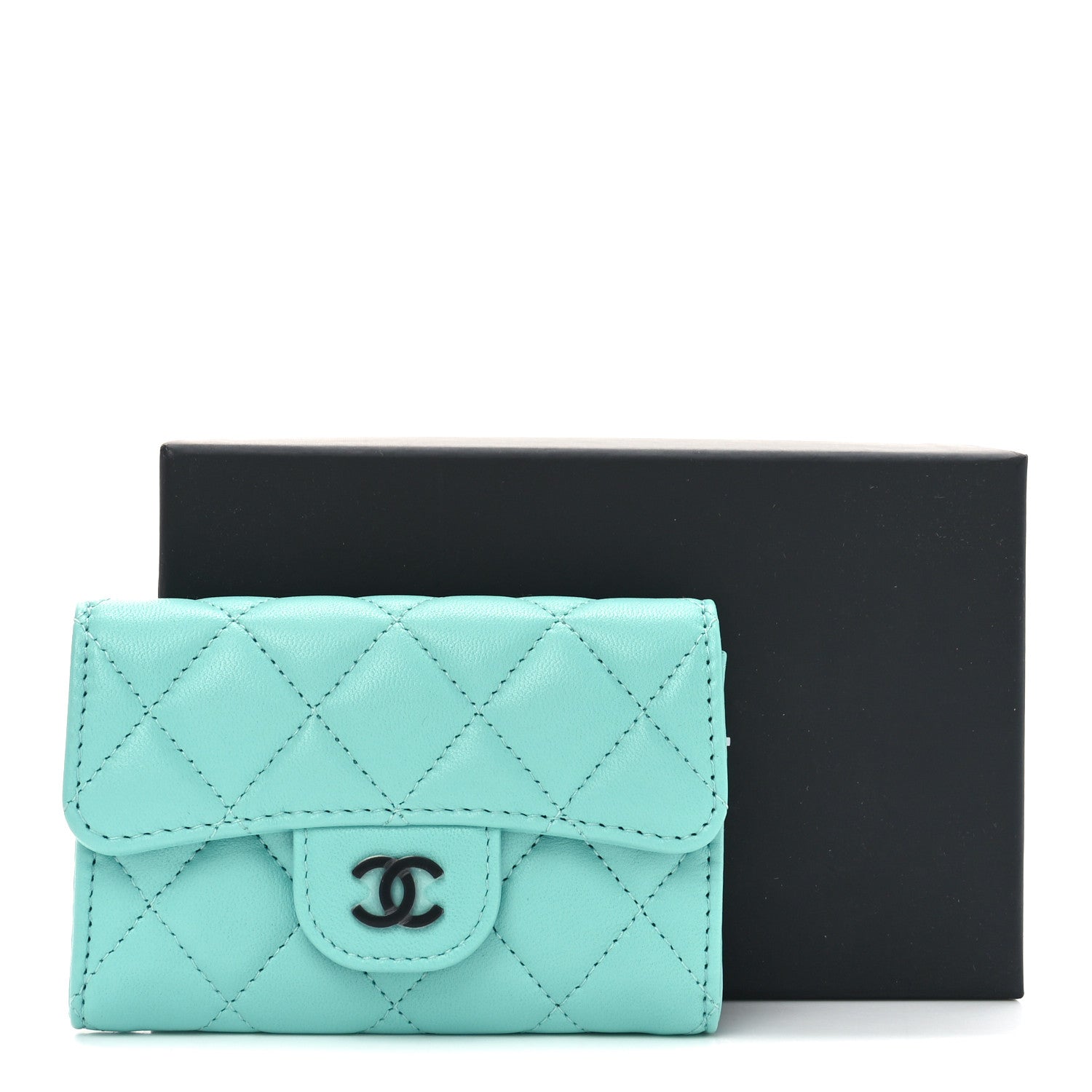 Chanel Lambskin Quilted Flap Card Holder Wallet Turquoise 9 of 9