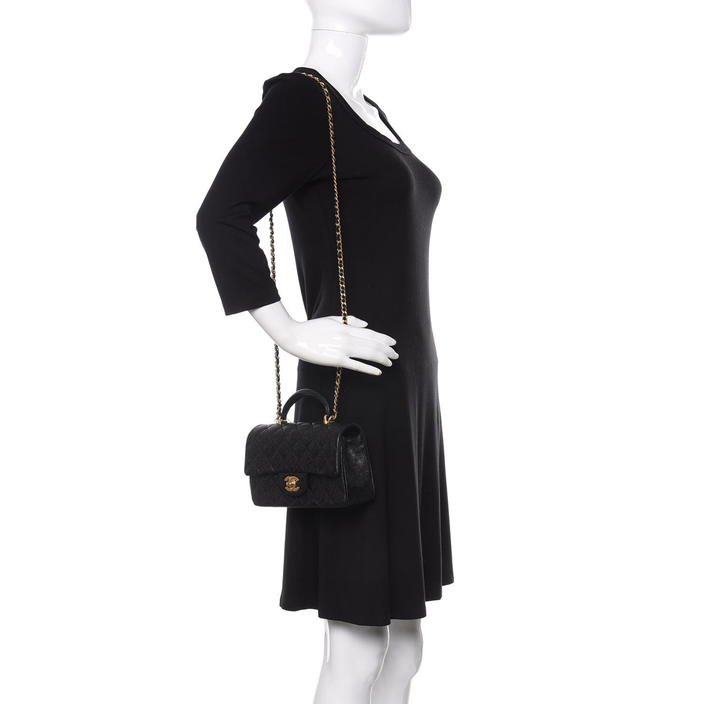 Caviar Quilted Mini Top Handle Rectangular Flap Black