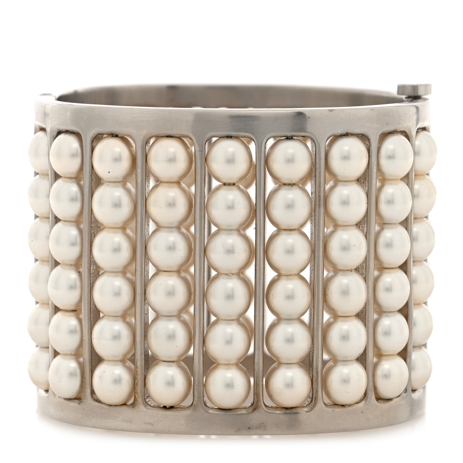 Chanel Metal Pearl Cuff Bracelet Silver 1 of 4