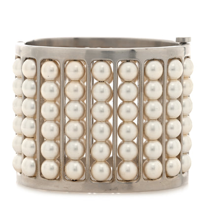 Chanel Metal Pearl Cuff Bracelet Silver 1 of 4