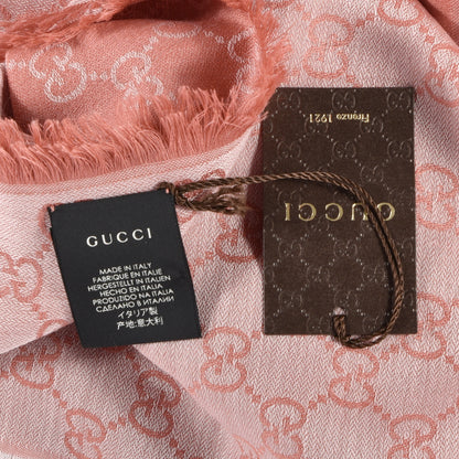 Gucci Wool Silk Monogram GGWeb Fringe Shawl Old Rose Pink 2 of 3