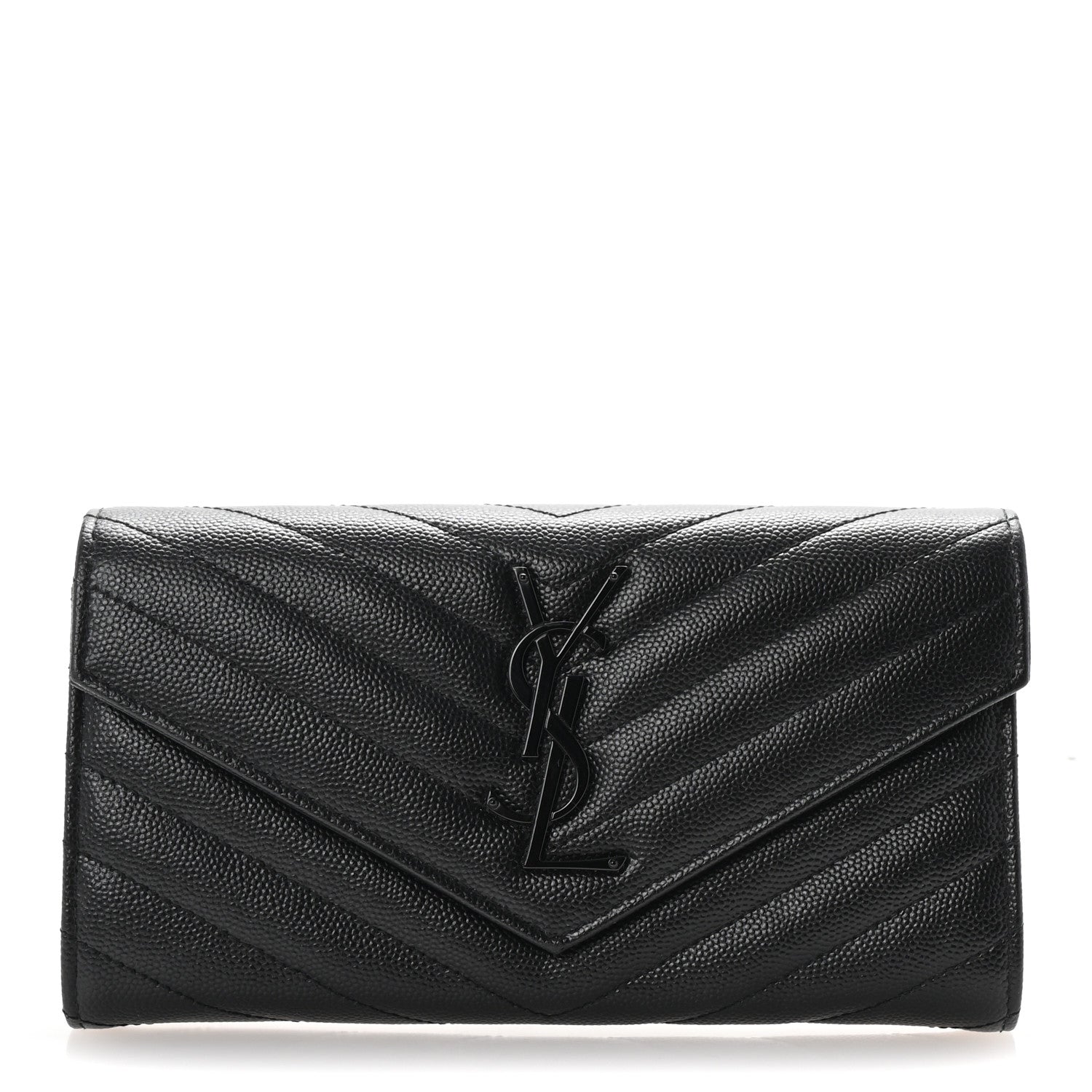 Saint Laurent Grain De Poudre Matelasse Chevron Monogram Flap Wallet Black 1 of 6