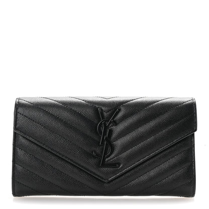 Saint Laurent Grain De Poudre Matelasse Chevron Monogram Flap Wallet Black 1 of 6