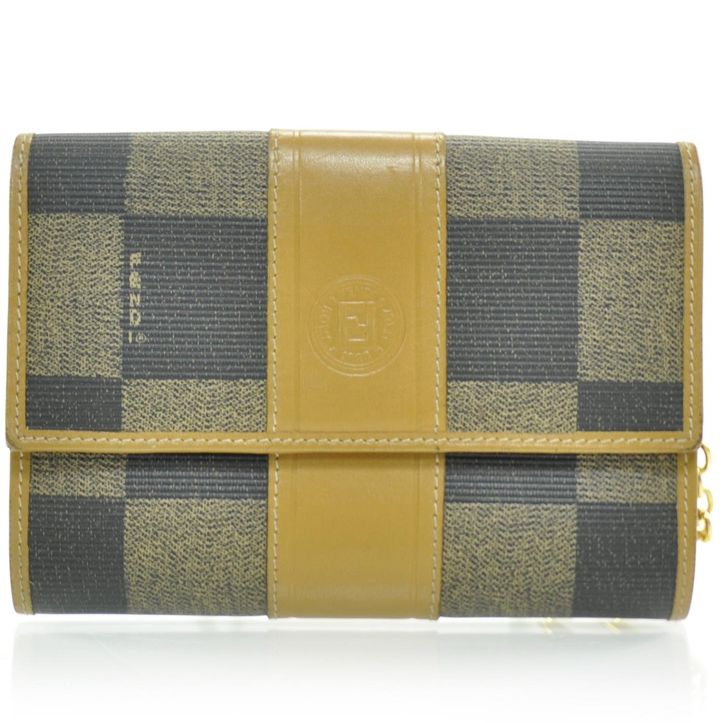 Vintage Canvas Checkered Coin Pouch Key Case Tobacco
