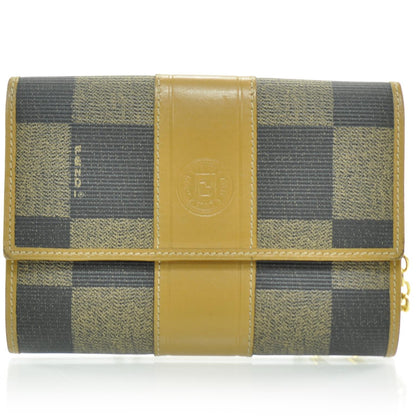 Fendi Vintage Canvas Checkered Coin Pouch Key Case Tobacco 1 of 9