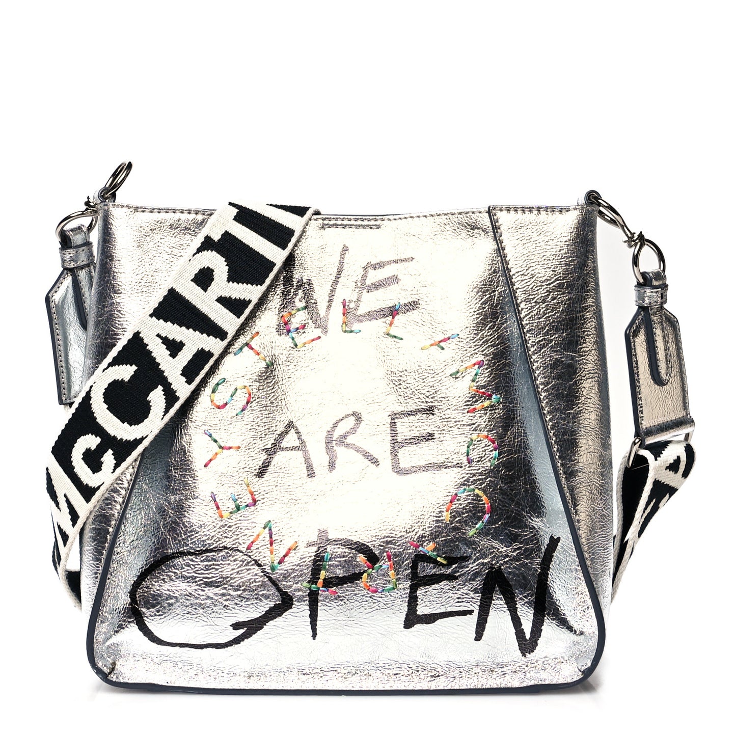 Metallic Eco Alter Nappa Embroidered Logo Stonewall Crossbody Bag Silver