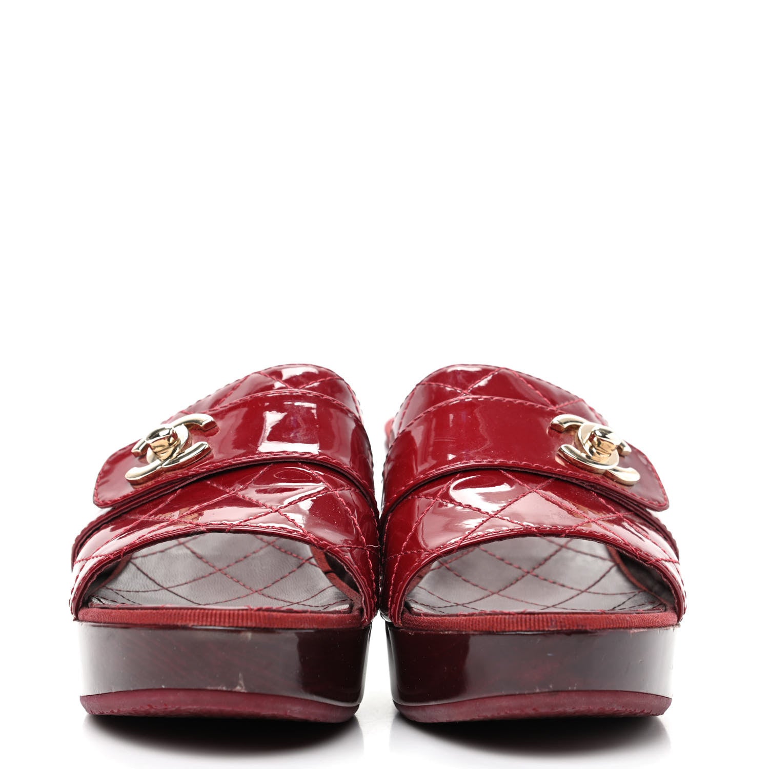 Chanel Patent Quilted Turn Lock CC Platform Mule 39.5 Rouge 2 of 9