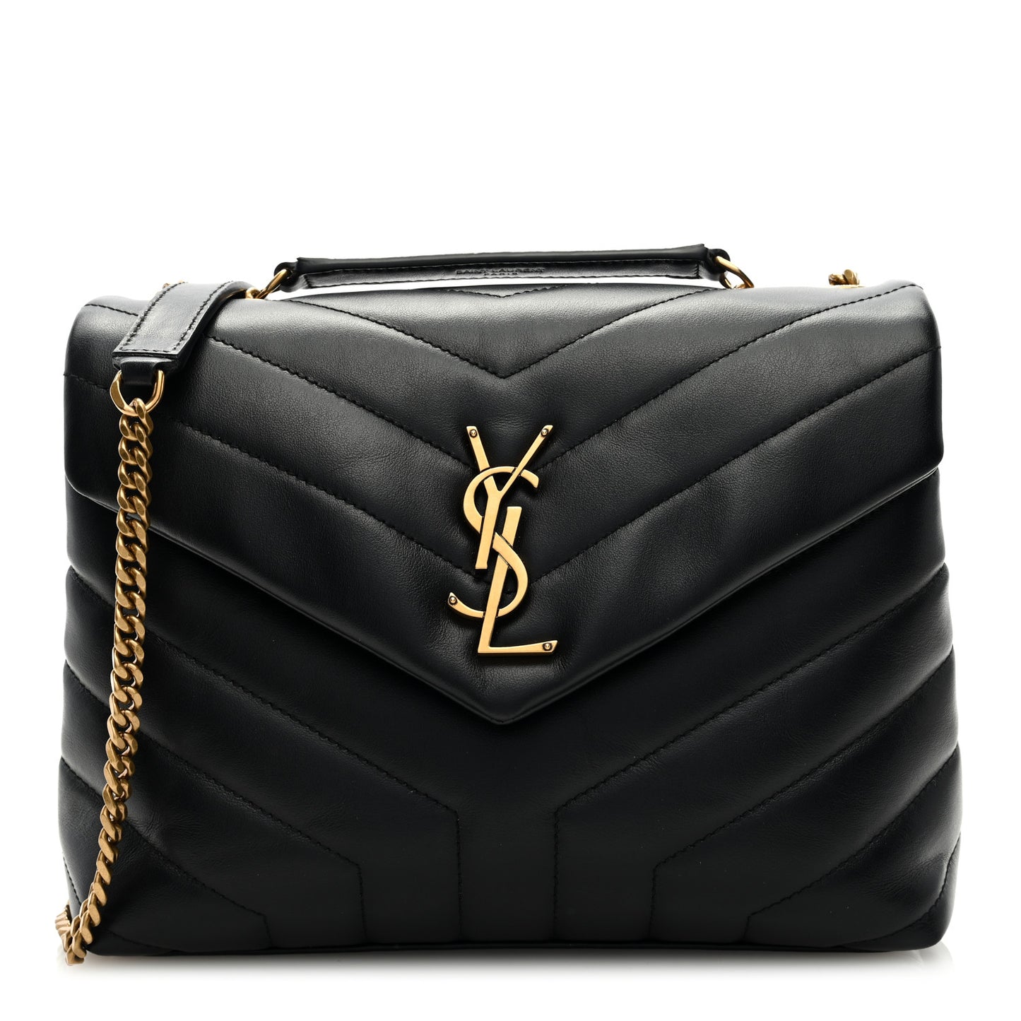 Calfskin Y Quilted Monogram Small Loulou Chain Satchel Black