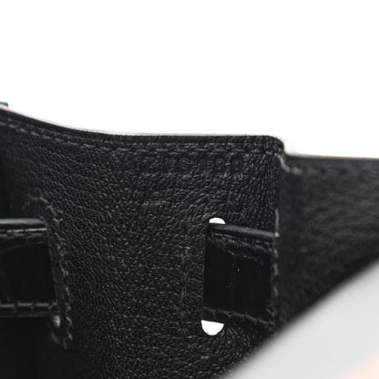 Hermes Madame Calfskin Shiny Niloticus Crocodile Kelly Sellier Touch 28 Black 6 of 12
