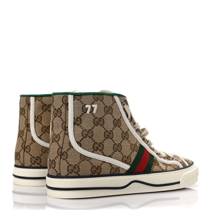 Gucci GG Monogram Web Womens 1977 Tennis High Top Sneakers 39 Beige Ebony Mystic White 4 of 8
