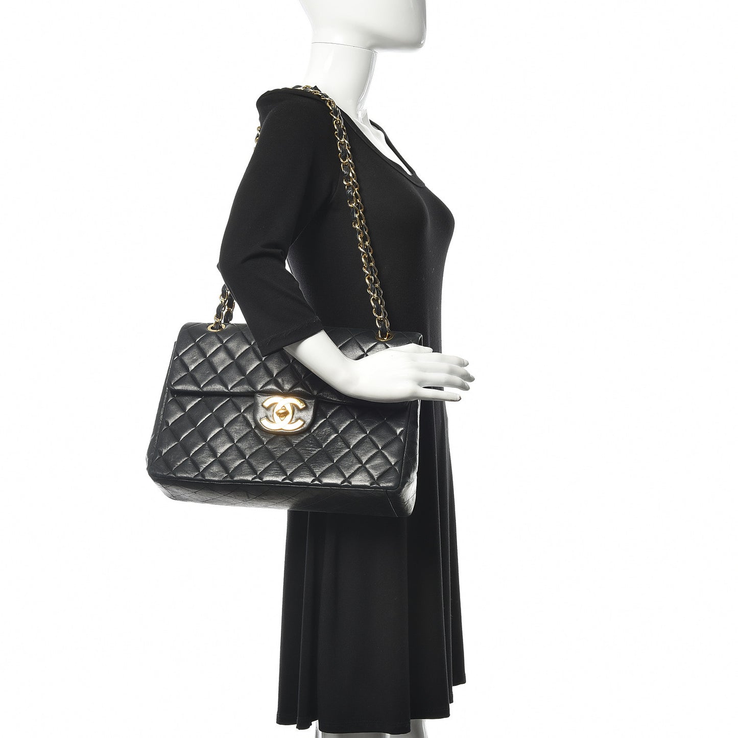 Lambskin Quilted XL Jumbo Single Flap Black