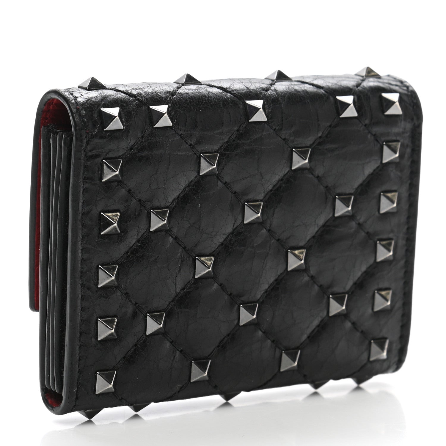 Valentino Garavani Craquele Nappa Rockstud Spike Bi-Fold Card Holder Black 2 of 8