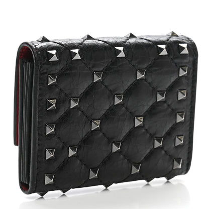 Valentino Garavani Craquele Nappa Rockstud Spike Bi-Fold Card Holder Black 2 of 8
