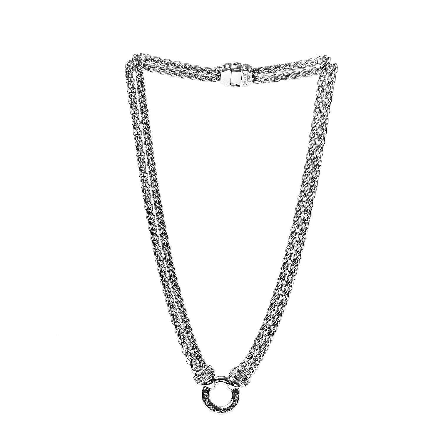 David Yurman Sterling Silver Diamond 18mm Double Wheat Chain Necklace 3 of 5