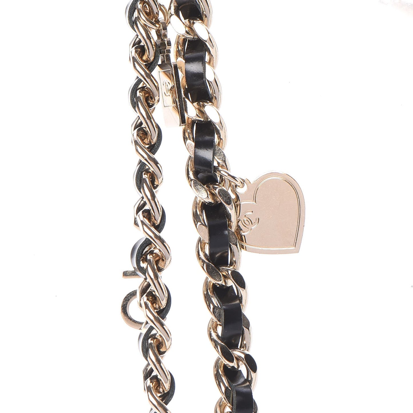 Lambskin CC Long Chain Necklace Black Gold