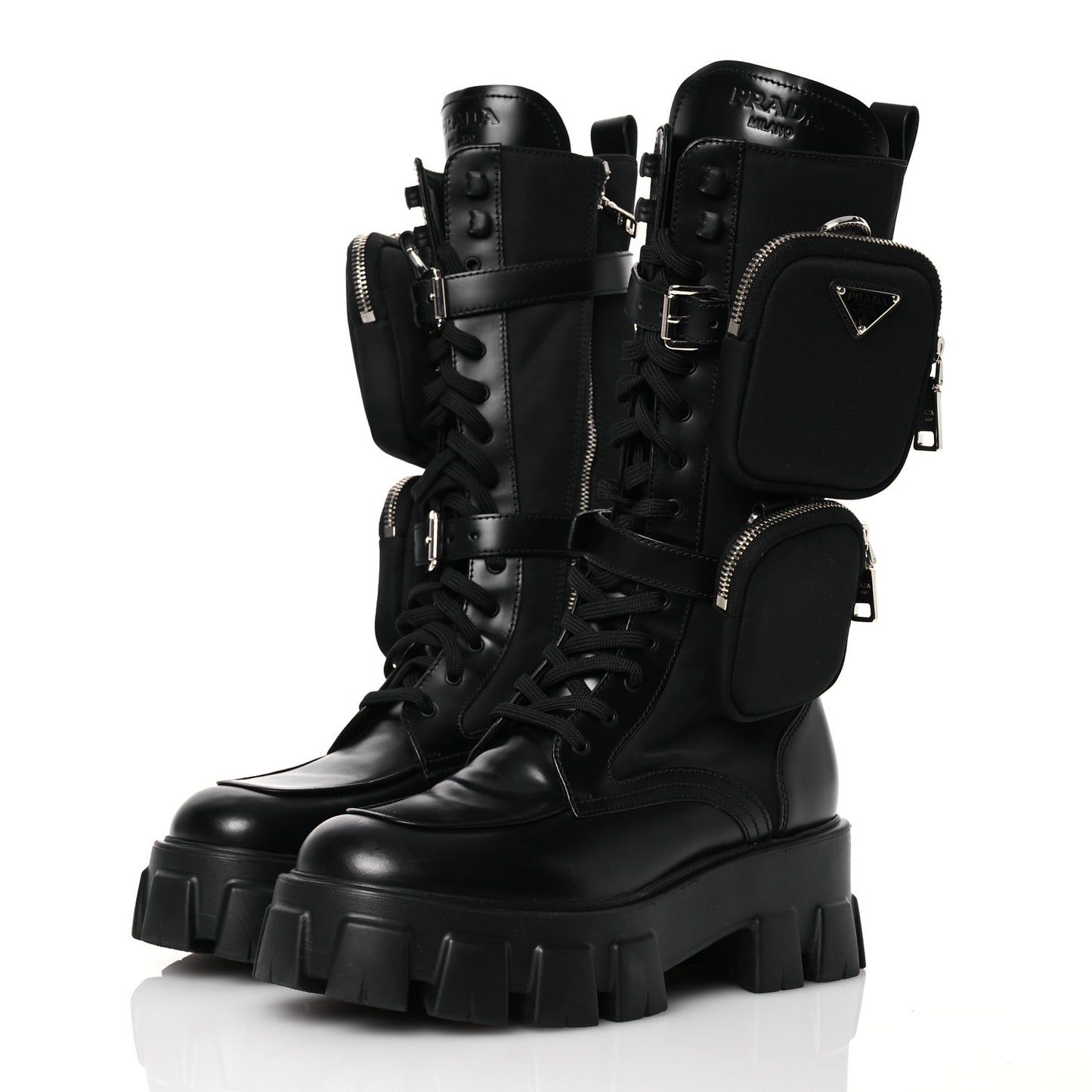 Spazzolato Rois Re-Nylon Metal Triangle Logo Monolith Pouch Pocket 55mm Tall Combat Boots 39 Black