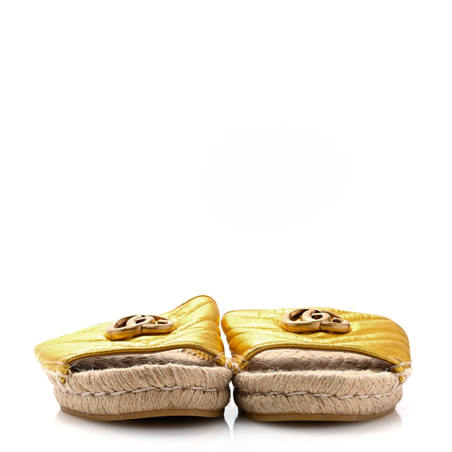 Metallic Nappa Matelasse GG Marmont Espadrille Slide Sandals 36.5 Oro