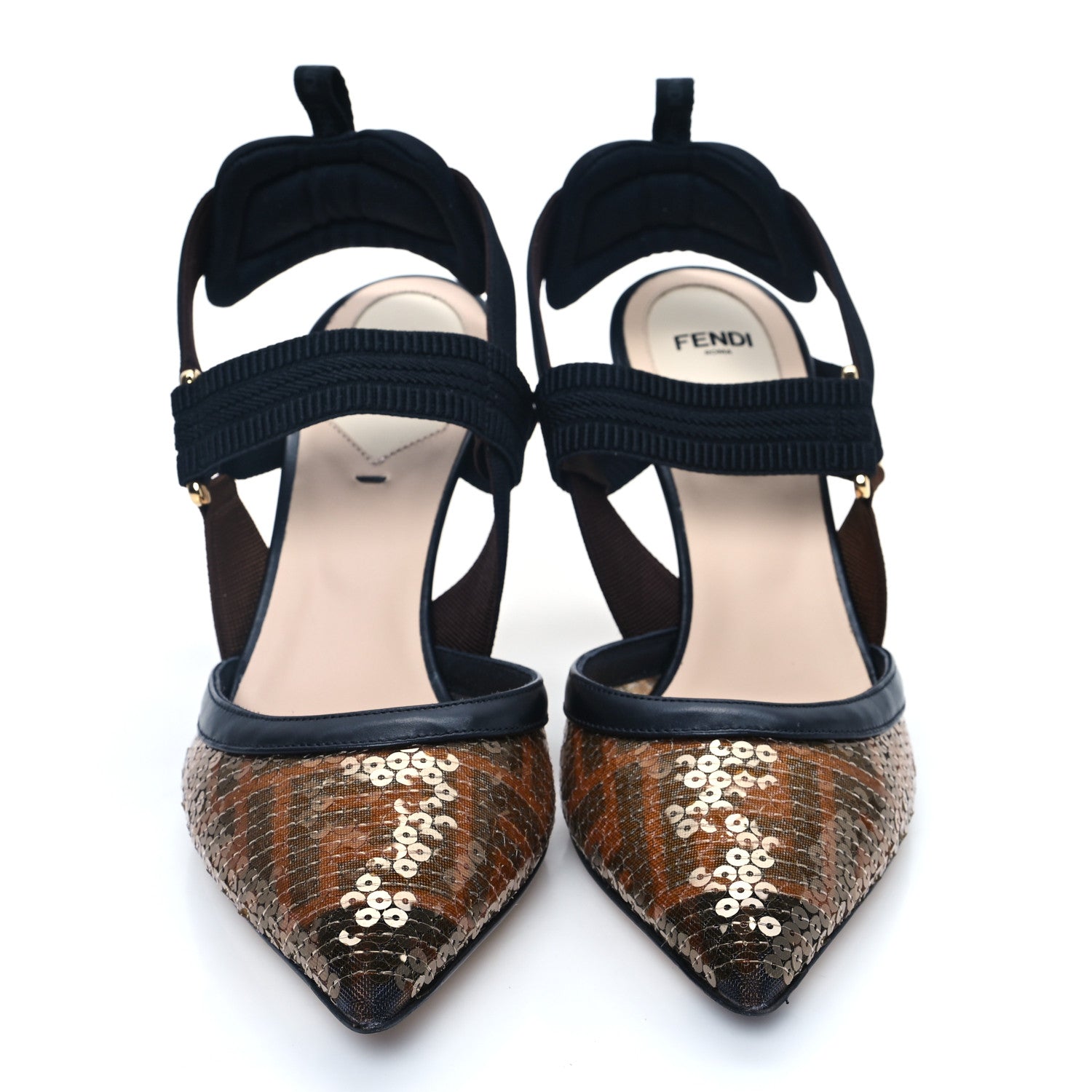 Fendi Sequin Paillettes FF Colibri 85mm Slingback Pumps 38 Black Ambra 2 of 9