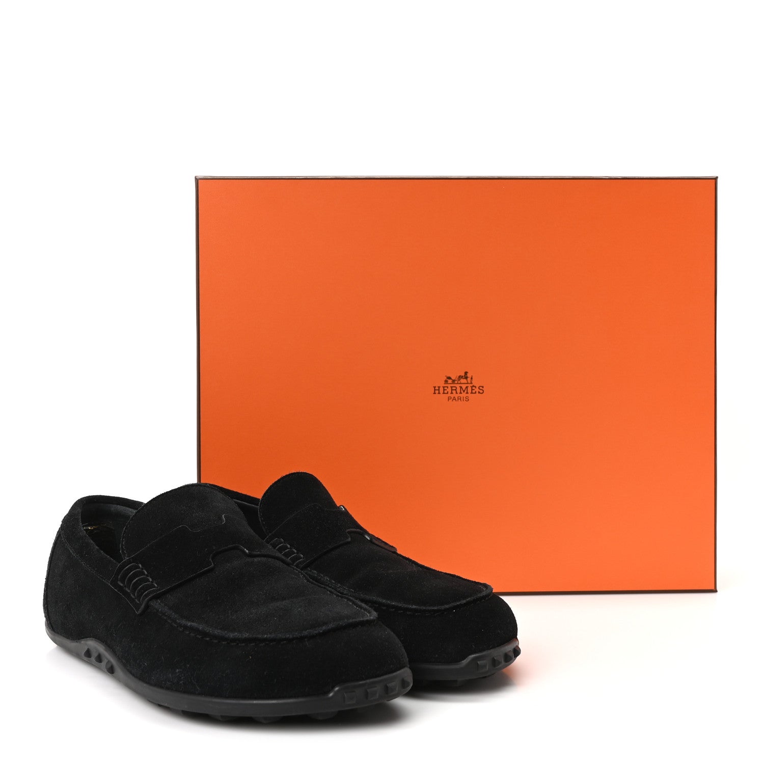 Hermes Suede Calfskin Womens Lazy Loafers 38.5 Black 10 of 10