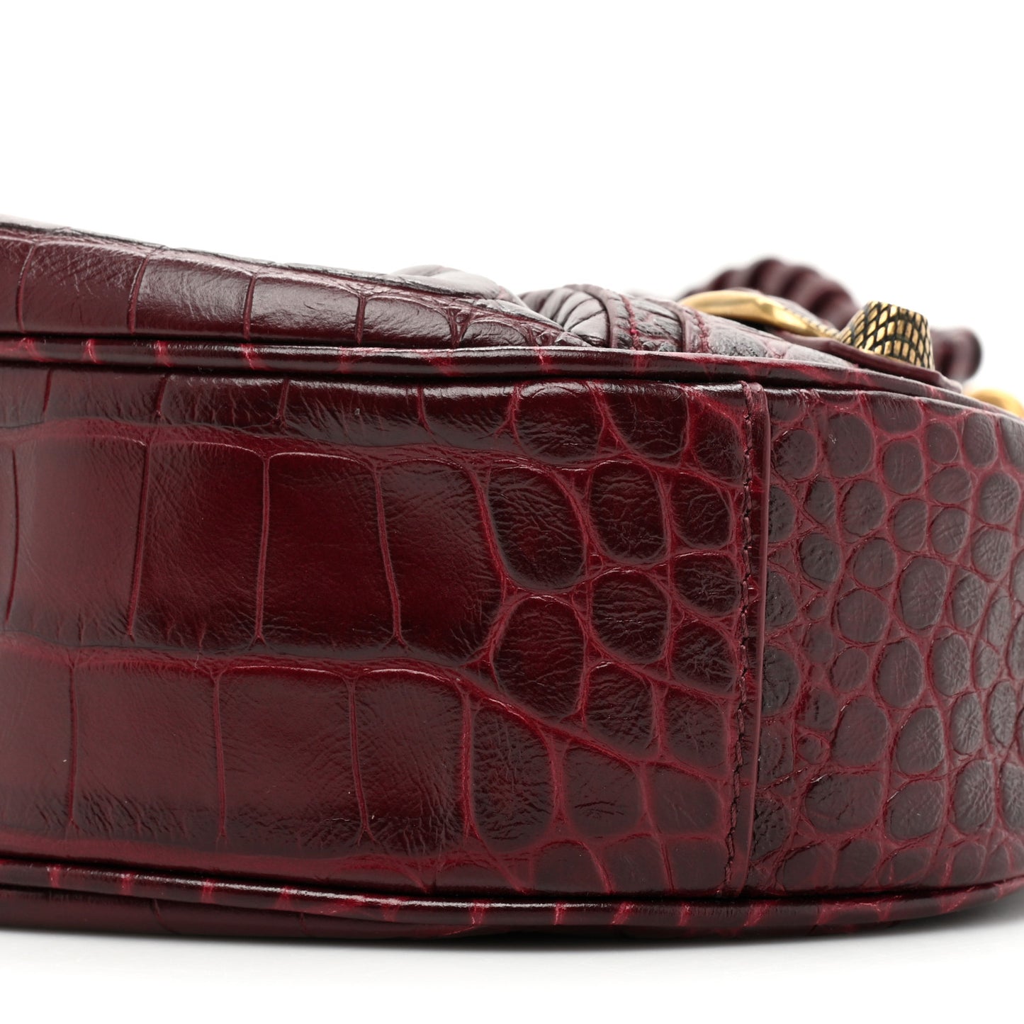 Extra Supple Calfskin Crocodile Embossed Le Cagole Shoulder Bag XS Dark Red