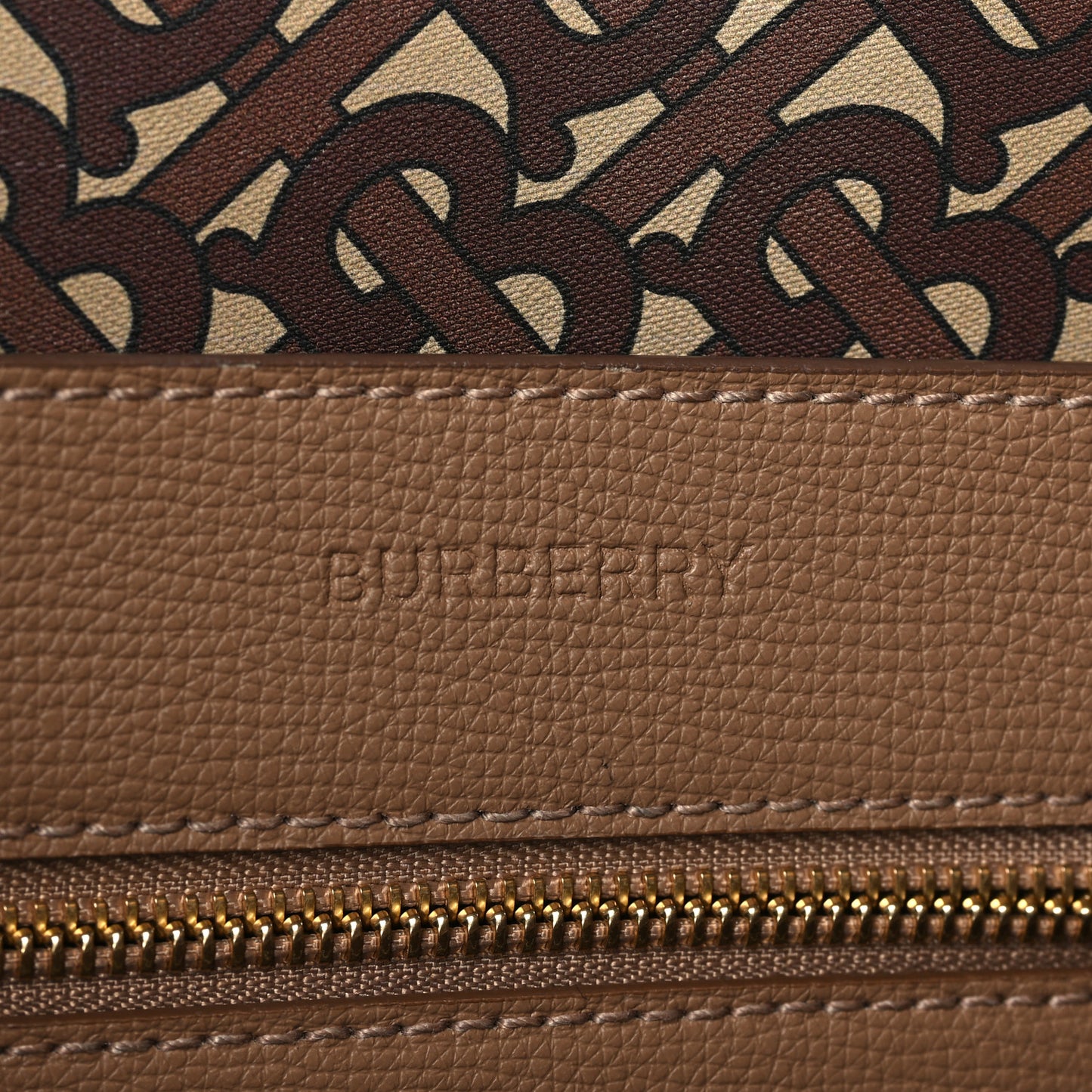 Calfskin TB Motif Embossed Medium Tote Camel