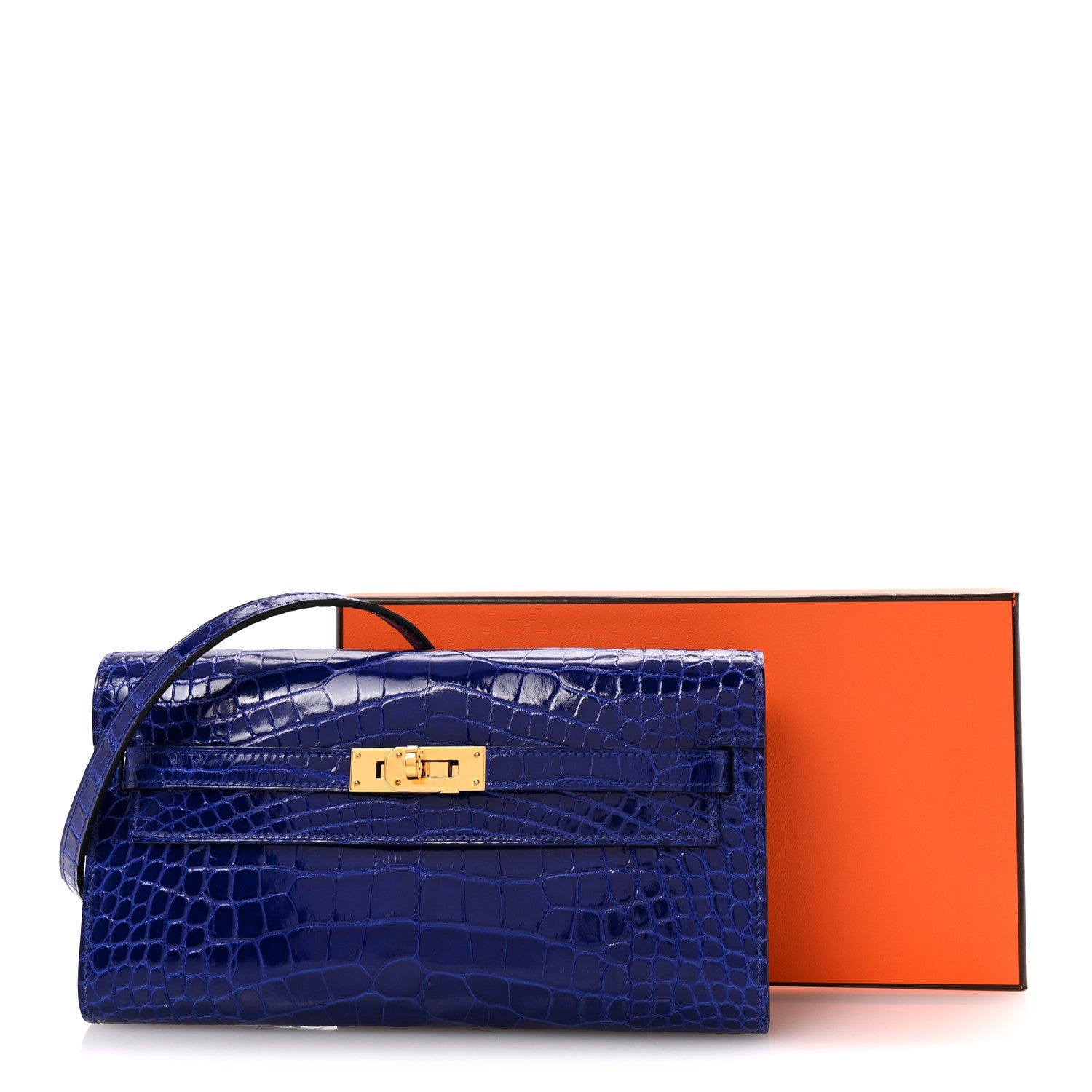 Hermes Shiny Alligator Kelly Wallet To Go Bleu Electrique 22 of 23