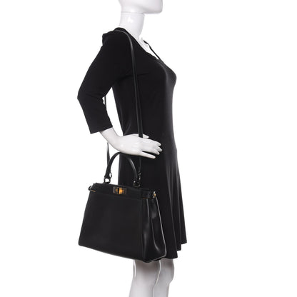 Fendi Calfskin Calf Hair Leopard Print Medium Peekaboo Iconic Satchel Black 2 of 11