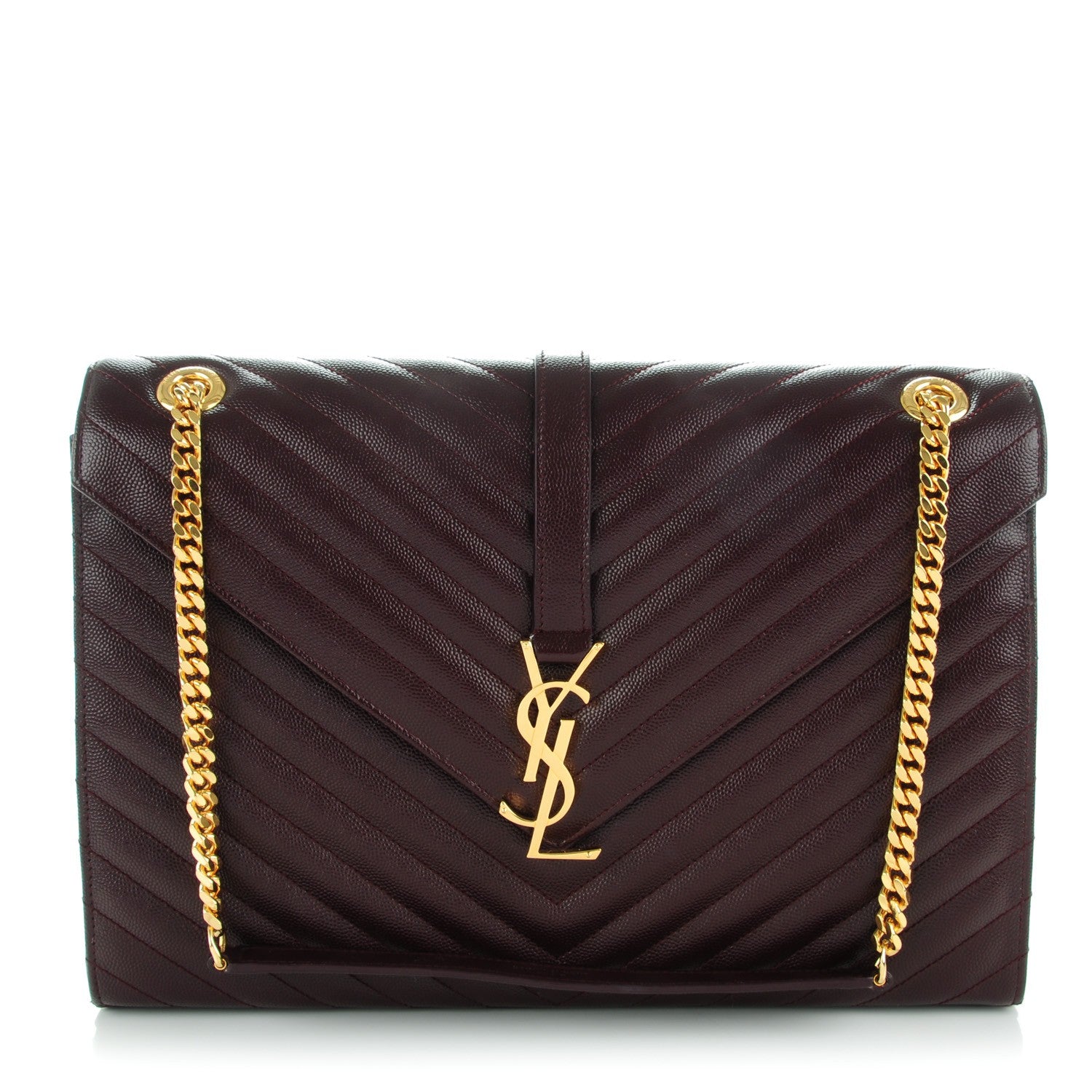 Saint Laurent Grain De Poudre Matelasse Chevron Large Monogram Satchel Burgundy 1 of 7