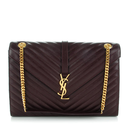Saint Laurent Grain De Poudre Matelasse Chevron Large Monogram Satchel Burgundy 1 of 7
