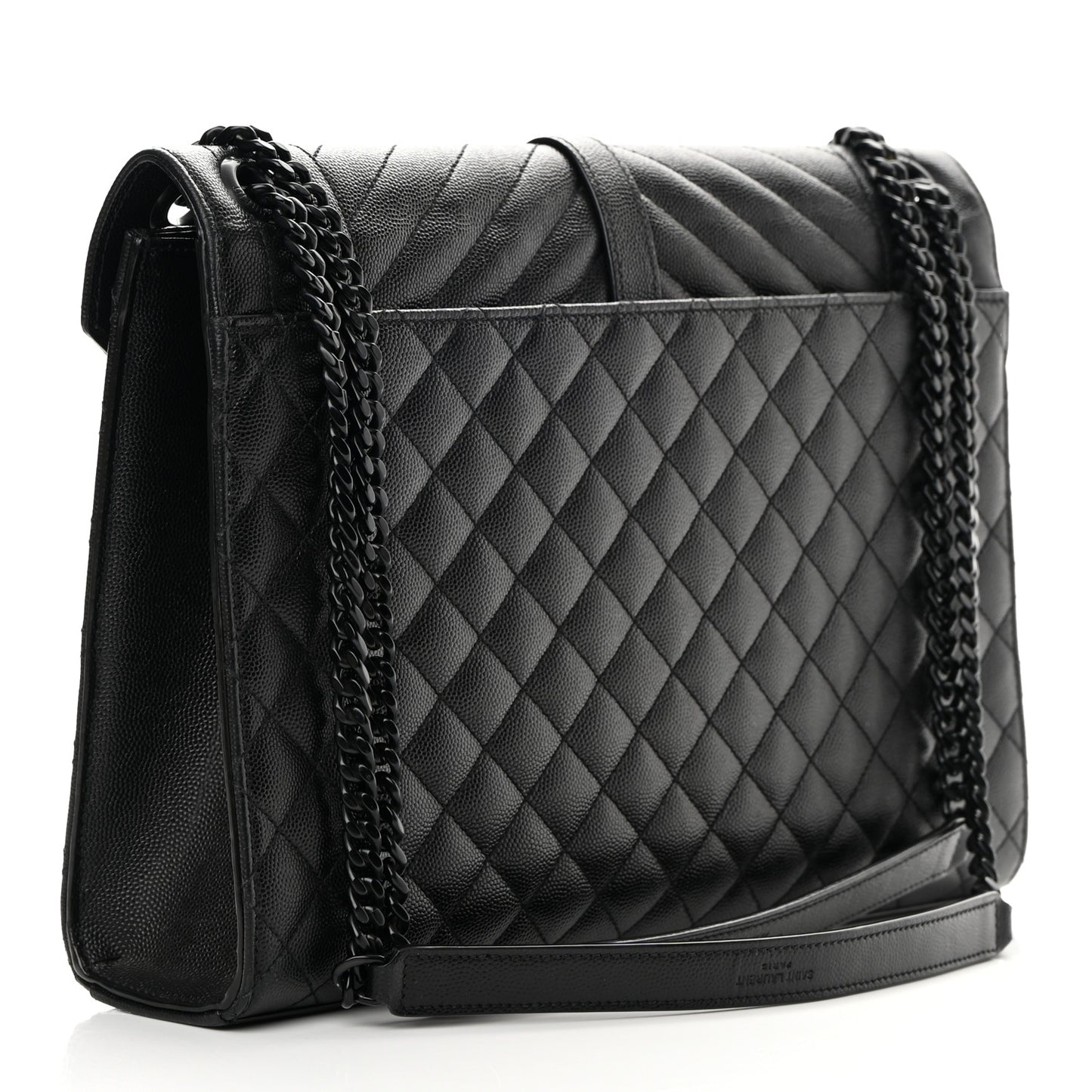 Grain De Poudre Textured Mixed Matelasse Large Triquilt Monogram Monochrome Satchel Black