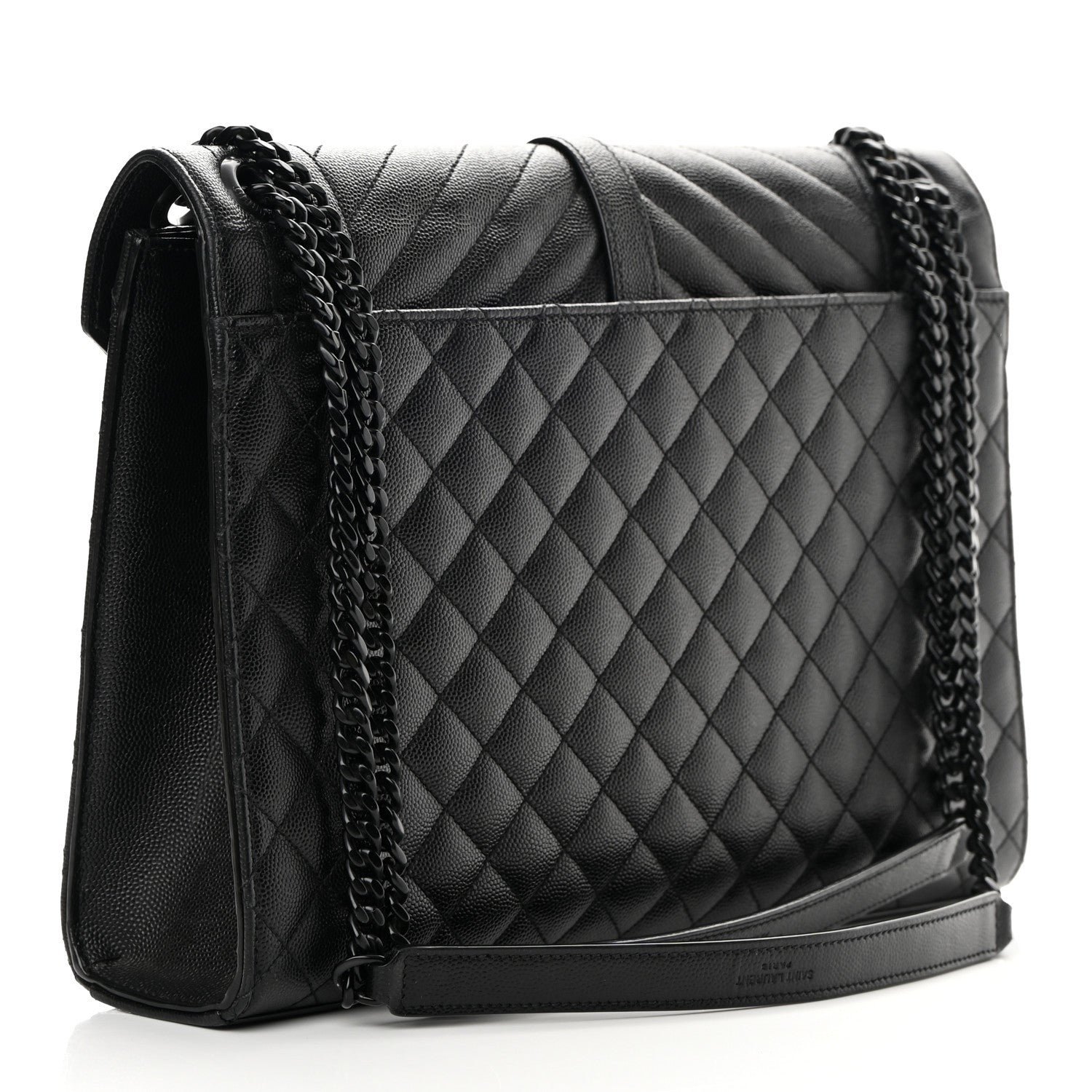 Saint Laurent Grain De Poudre Textured Mixed Matelasse Large Triquilt Monogram Monochrome Satchel Black 3 of 13