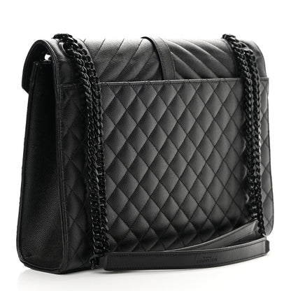 Saint Laurent Grain De Poudre Textured Mixed Matelasse Large Triquilt Monogram Monochrome Satchel Black 3 of 13