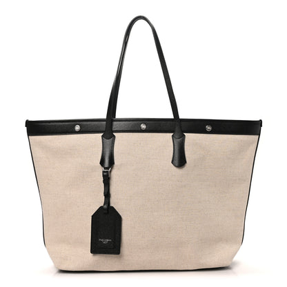 Dolce & Gabbana Salt & Pepper Canvas Alpine Calfskin Atene Shopping Bag Naturale Black 1 of 10