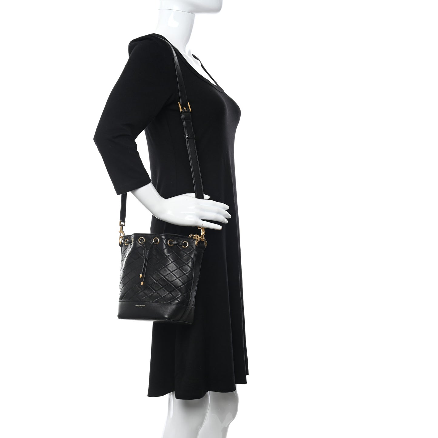 Lambskin Quilted Small Emmanuelle Bucket Bag Black