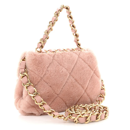 Chanel Shearling Lambskin Quilted Small Chain Top Handle Flap Pink 2 of 8