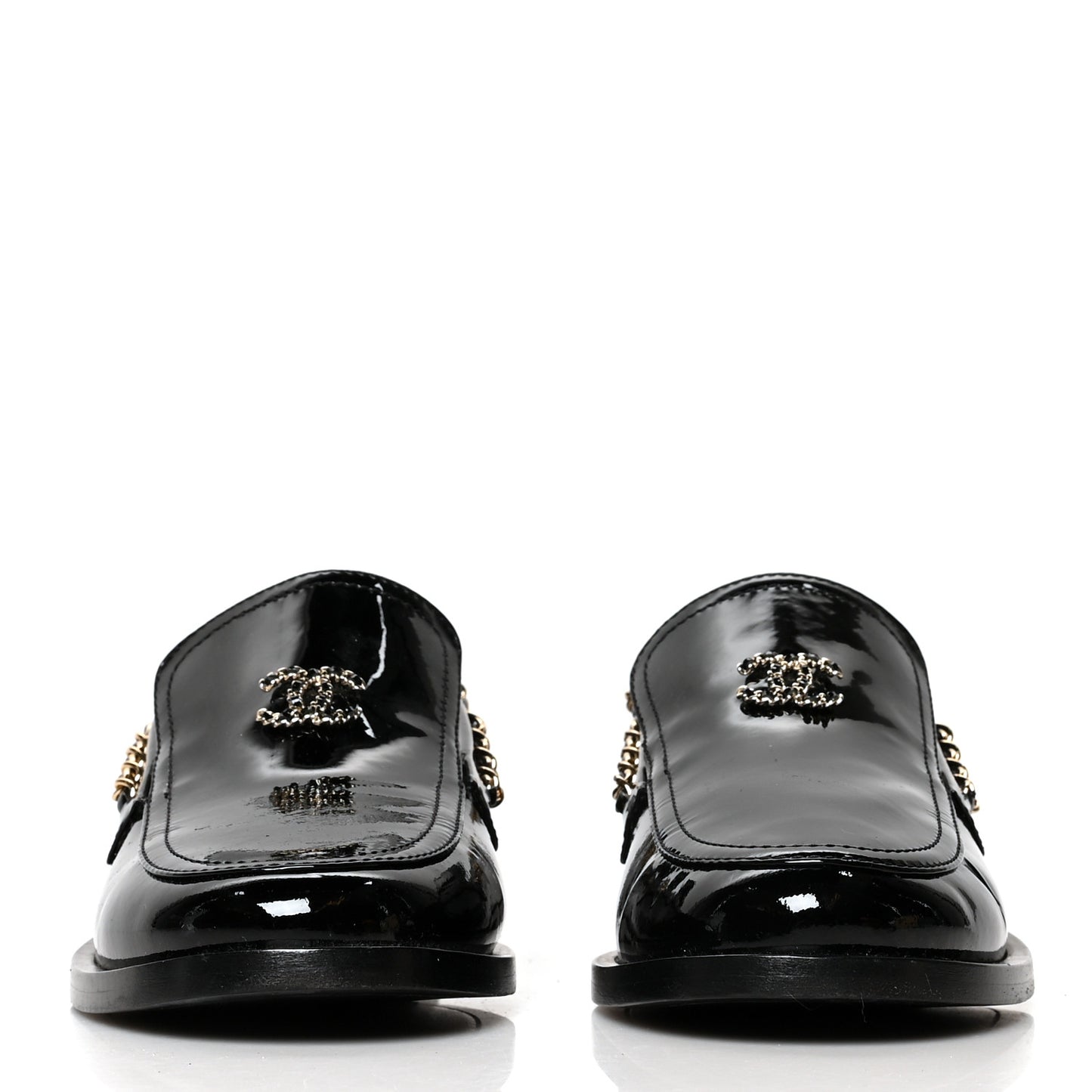 Patent Calfskin CC Chain Mocassin Loafers 38.5 Black