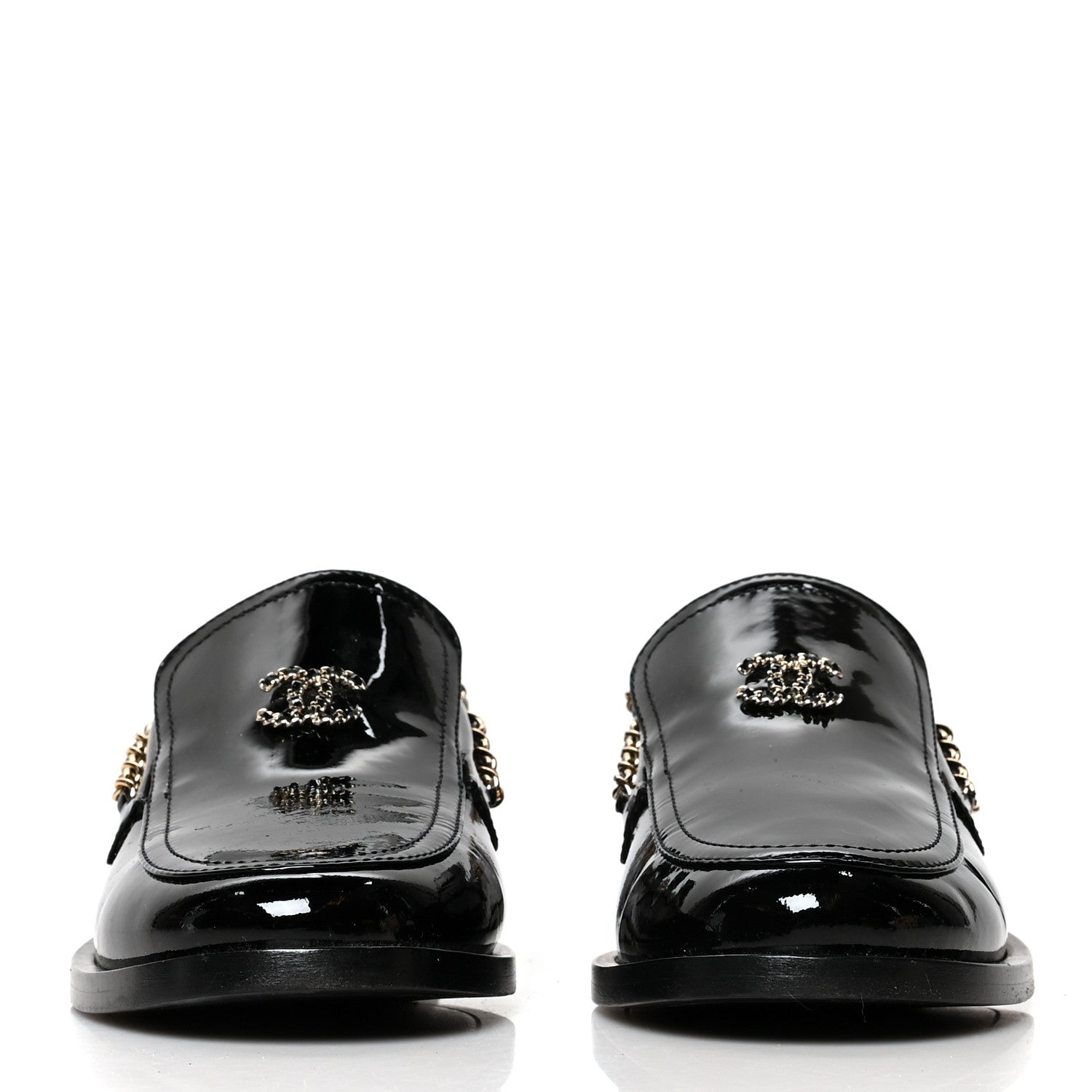 Chanel Patent Calfskin CC Chain Mocassin Loafers 38.5 Black 2 of 9