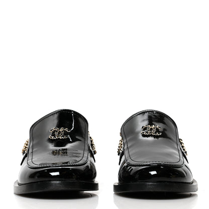 Chanel Patent Calfskin CC Chain Mocassin Loafers 38.5 Black 2 of 9