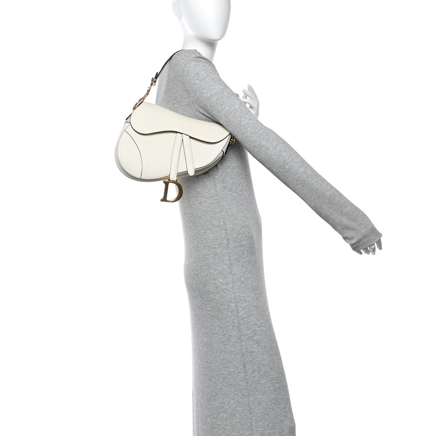 Grained Calfskin Saddle Bag White