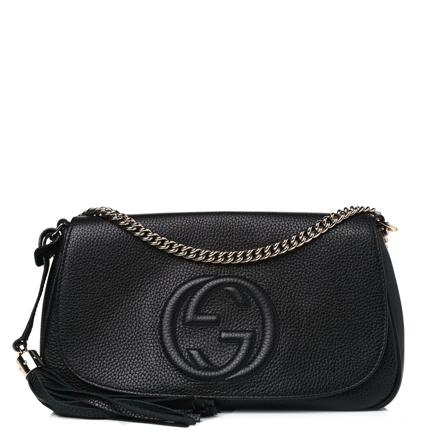 Pebbled Calfskin Medium Soho Flap Crossbody Black